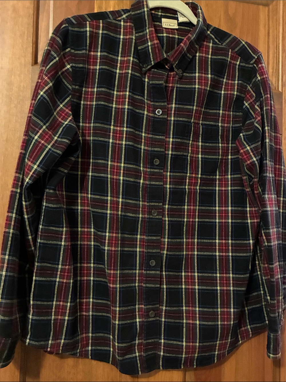 L.L. Bean Women’s Navy and Red Plaid Button-Down Shirt